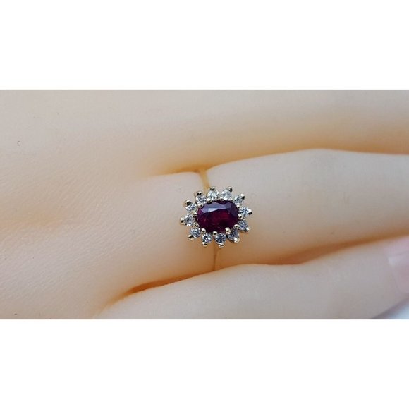 Elegant 14K Karat Solid Yellow Gold Designer Oval Ruby & Diamond Ring Size 5 - Picture 9 of 16